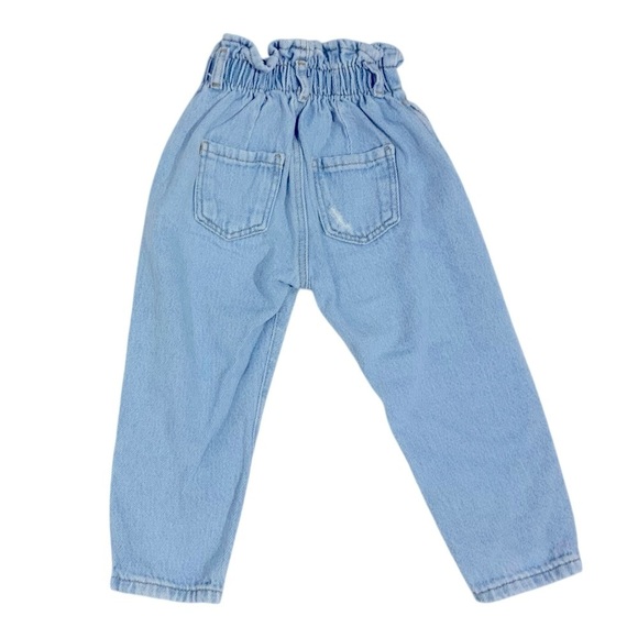 064 ZARA 2-3 Year Old Girls Blue Paperbag Distressed Jeans - Picture 3 of 4